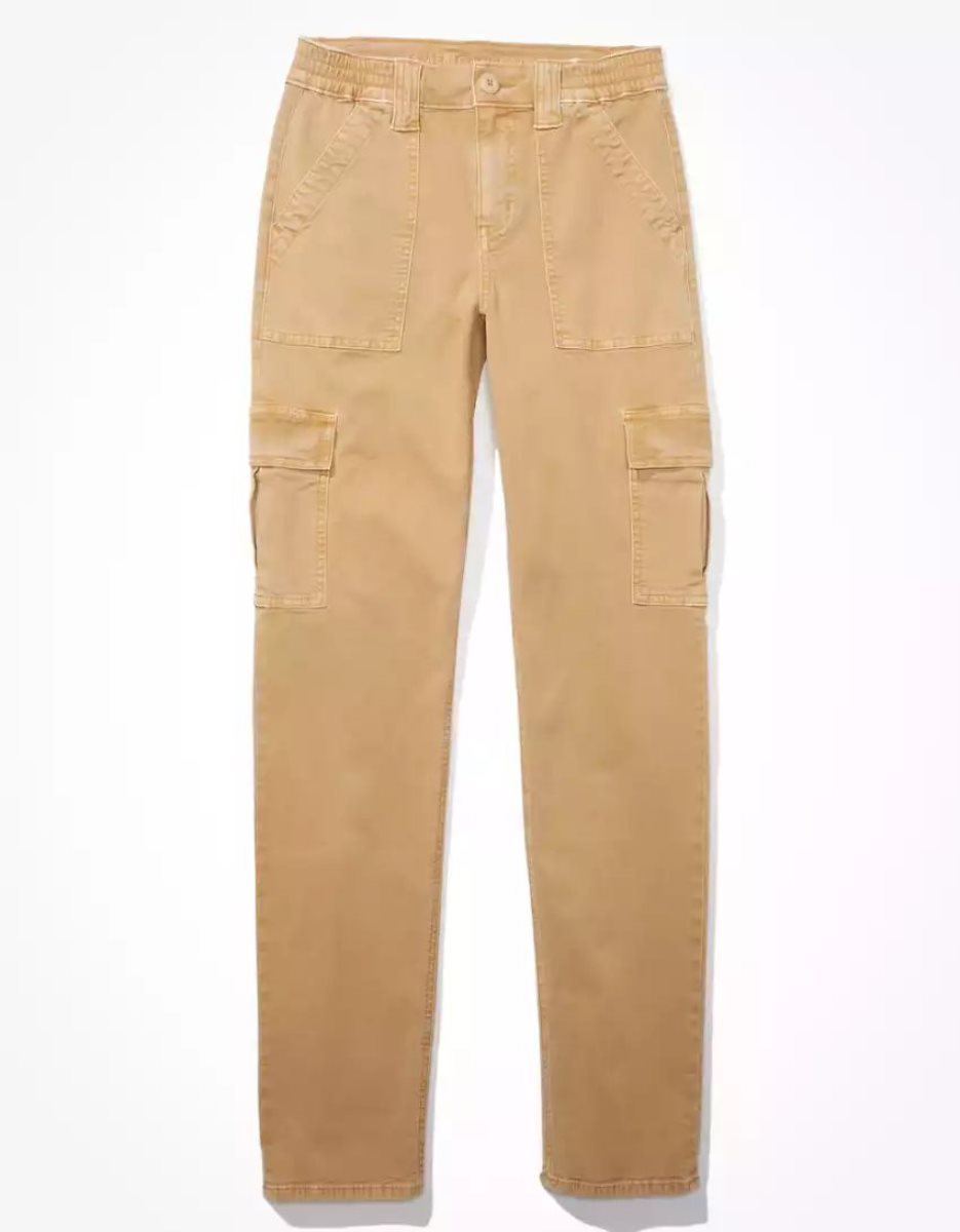 Jean American Eagle AE Stretch Cargo Droit Pant Kaki Femme | SLM-41673305